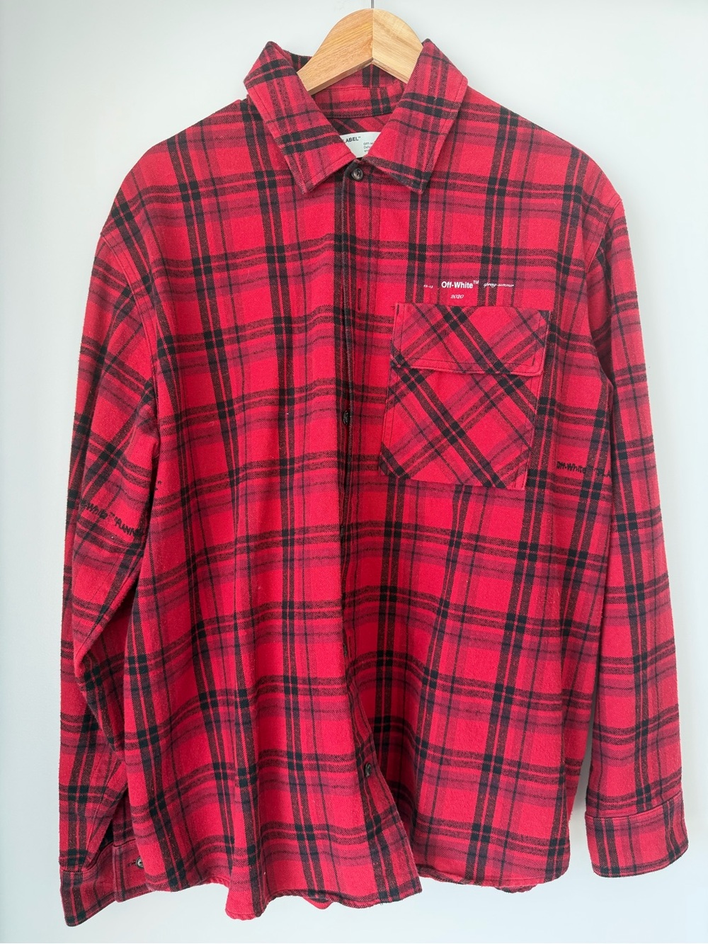 Off-White Red and Black Plaid Button-Down Shirt